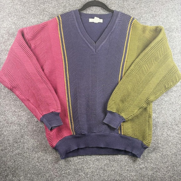 Izod Other - Vintage Izod Club Sweater Mens Large Multi Color Cotton V Neck Chevron 80s